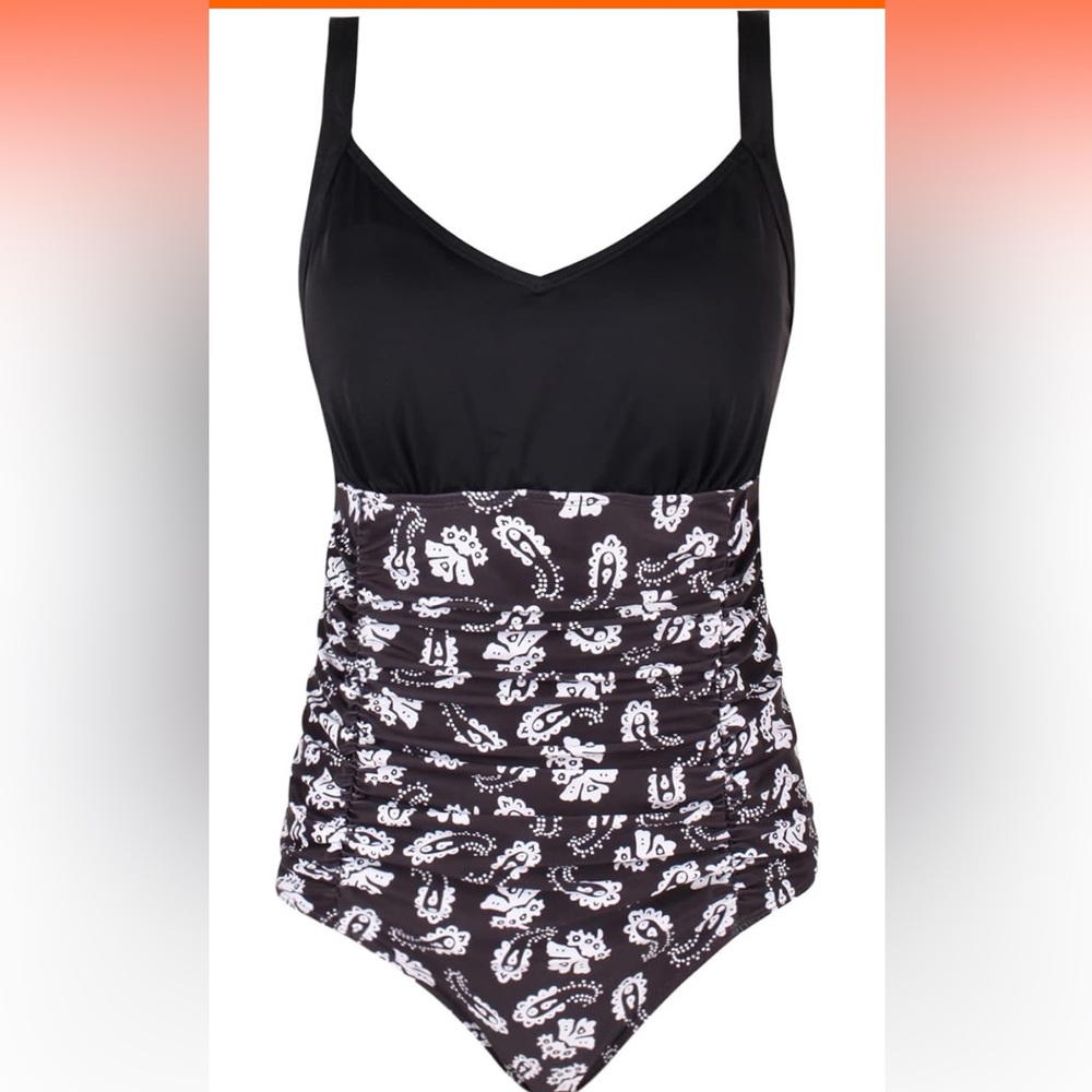 🚘Black and White Women's One Piece Swimsuit rushing tummy control vintage swim